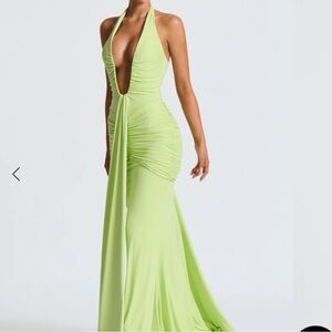 ROSETTA MAXI DRESS - LIME Green Backless Tie Front Gown for Wedding Guest